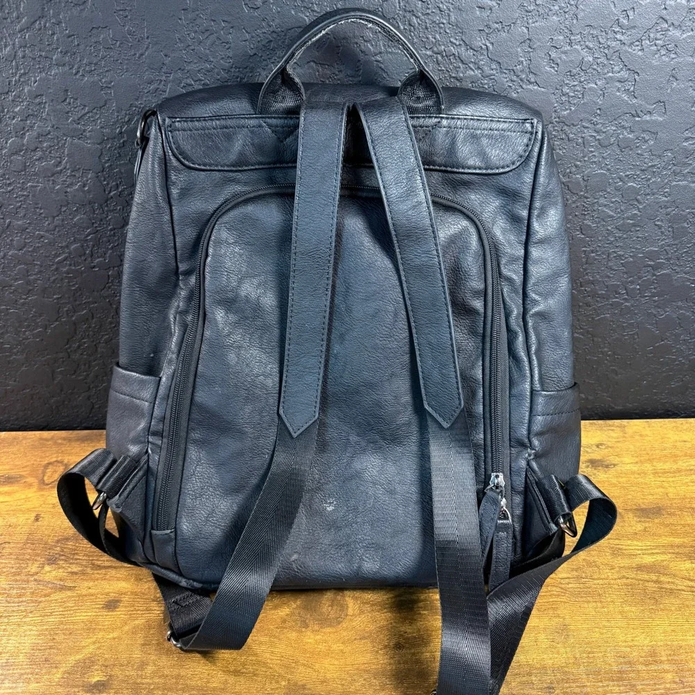 Bromen‎ Anti-Theft Black Vegan Leather Backpack Purse Large Women OS